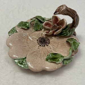 Vee Jackson Pottery Floral Decorative Trinket‎ Dish with Handle